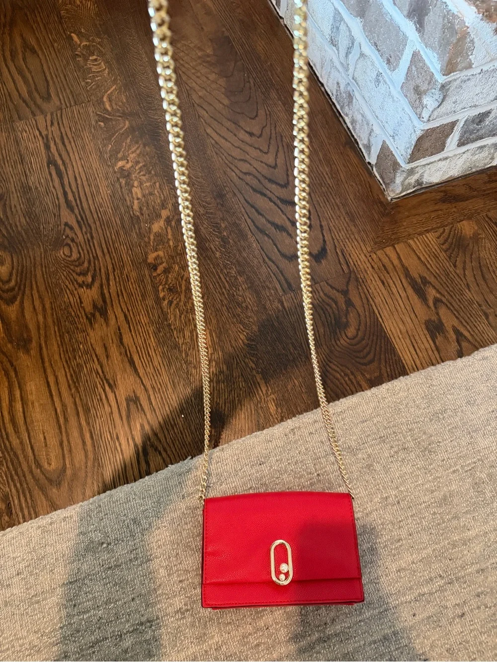 Nine West Red Leather Clutch with Gold Pearl Accent